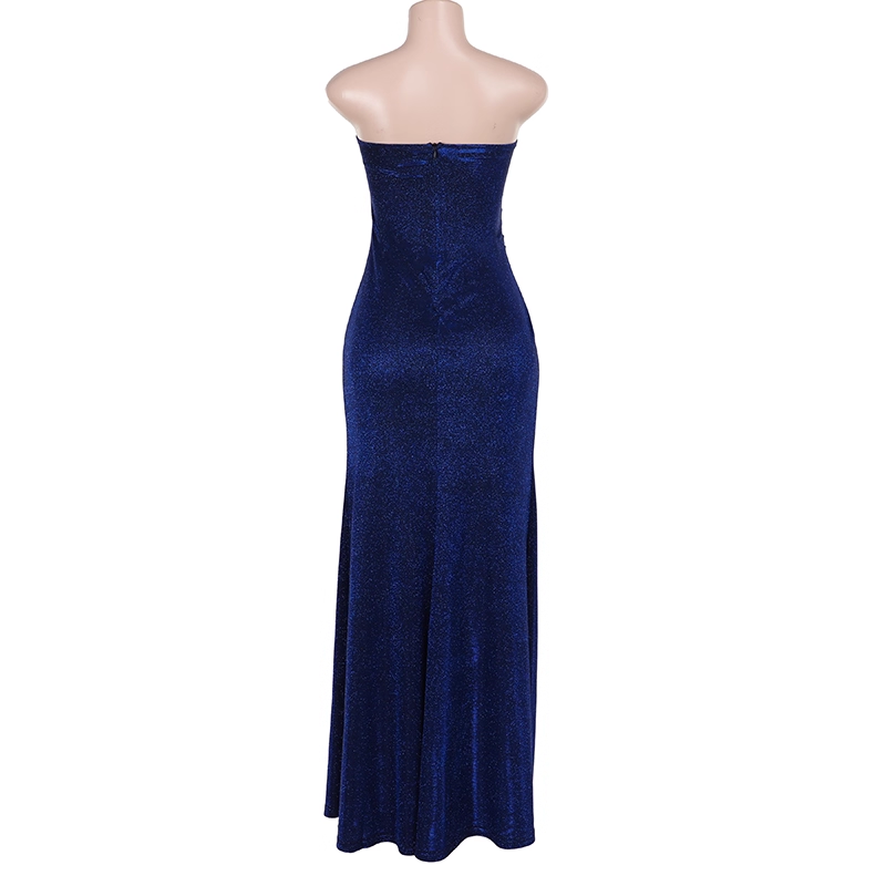 Sparkly Blue Strapless High Slit Long Party Dress Birthday Dress YM2207