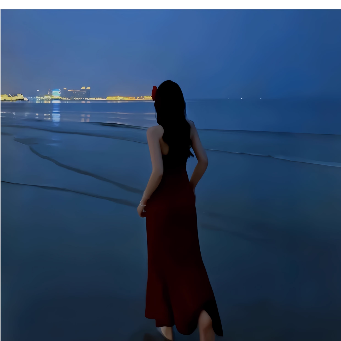 Sexy Red Halter High Slit Long Party Dress V Neck Vacation Dress YM2205
