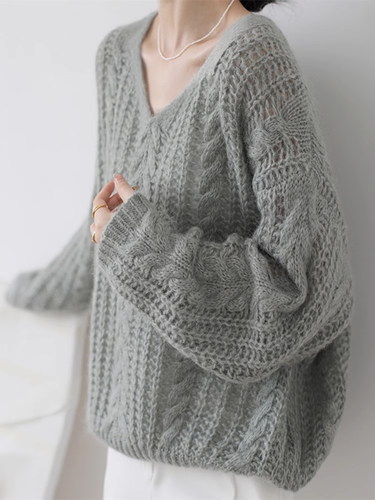 V Neck Cutout Knit Sweater YM390
