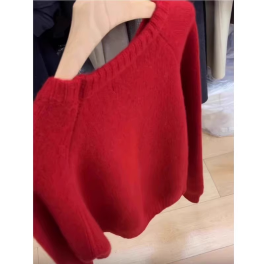 Red long sleeve knit sweater top YM1886