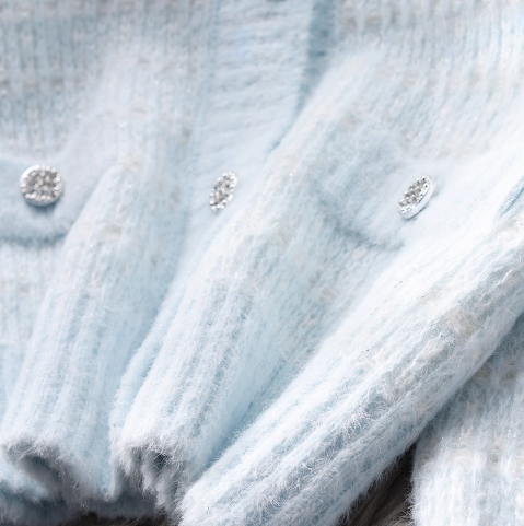 Blue Short Sweater Jacket Autumn And Winter Sweet Knitted Cardigan YM2365