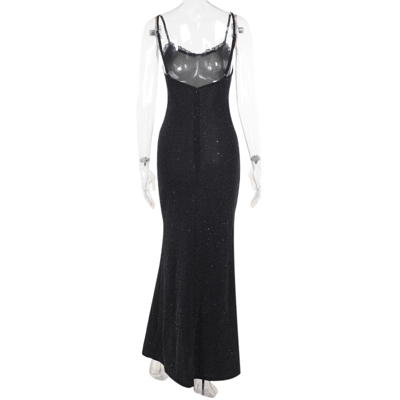 Vintage Black Spaghetti Straps Sheath Long Party Dress Birthday Dress YM2252
