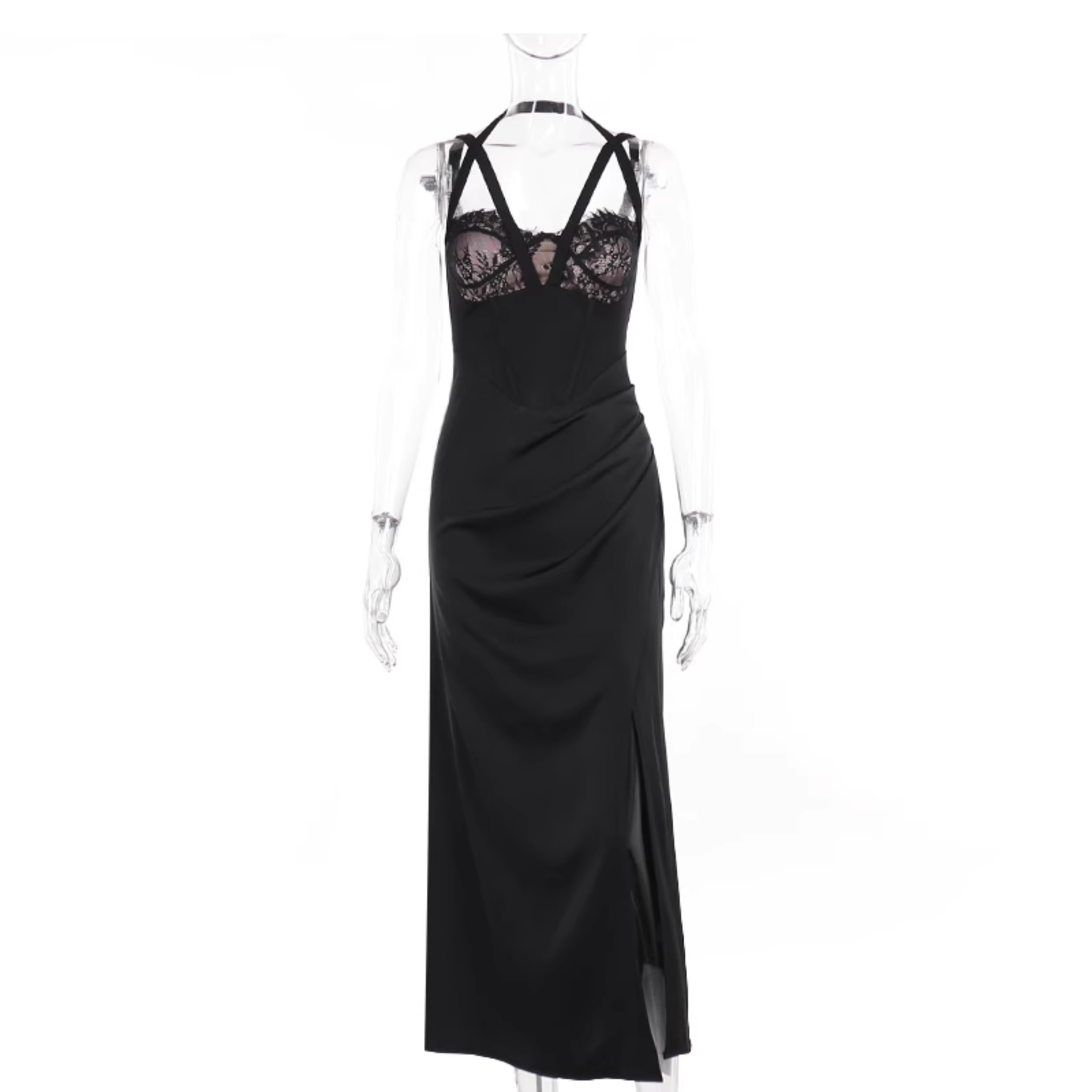Sexy Black Lace Slit Party Gown,Birthday Outfits YM2019
