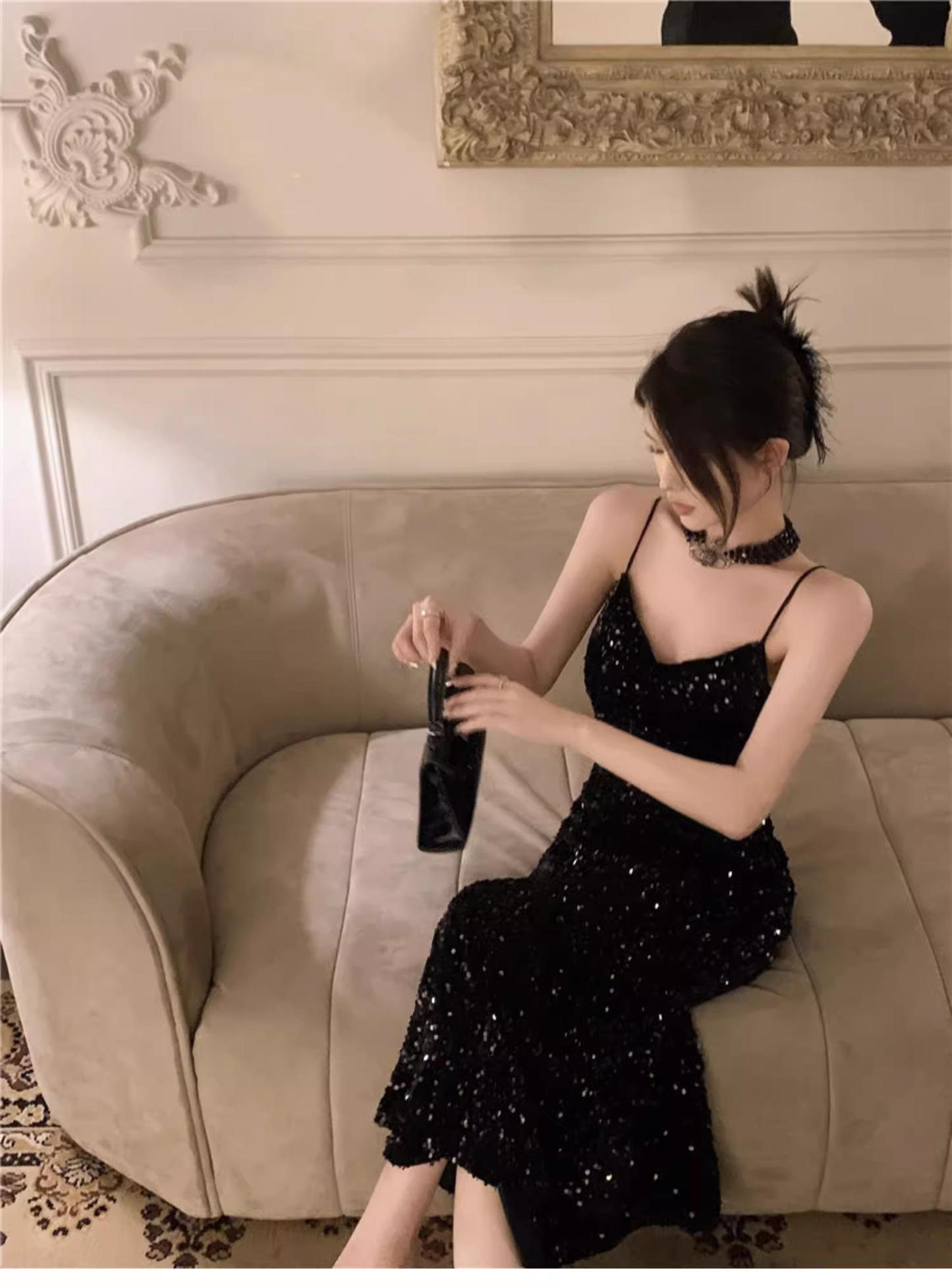 Black Sequins Party Dress YM1227