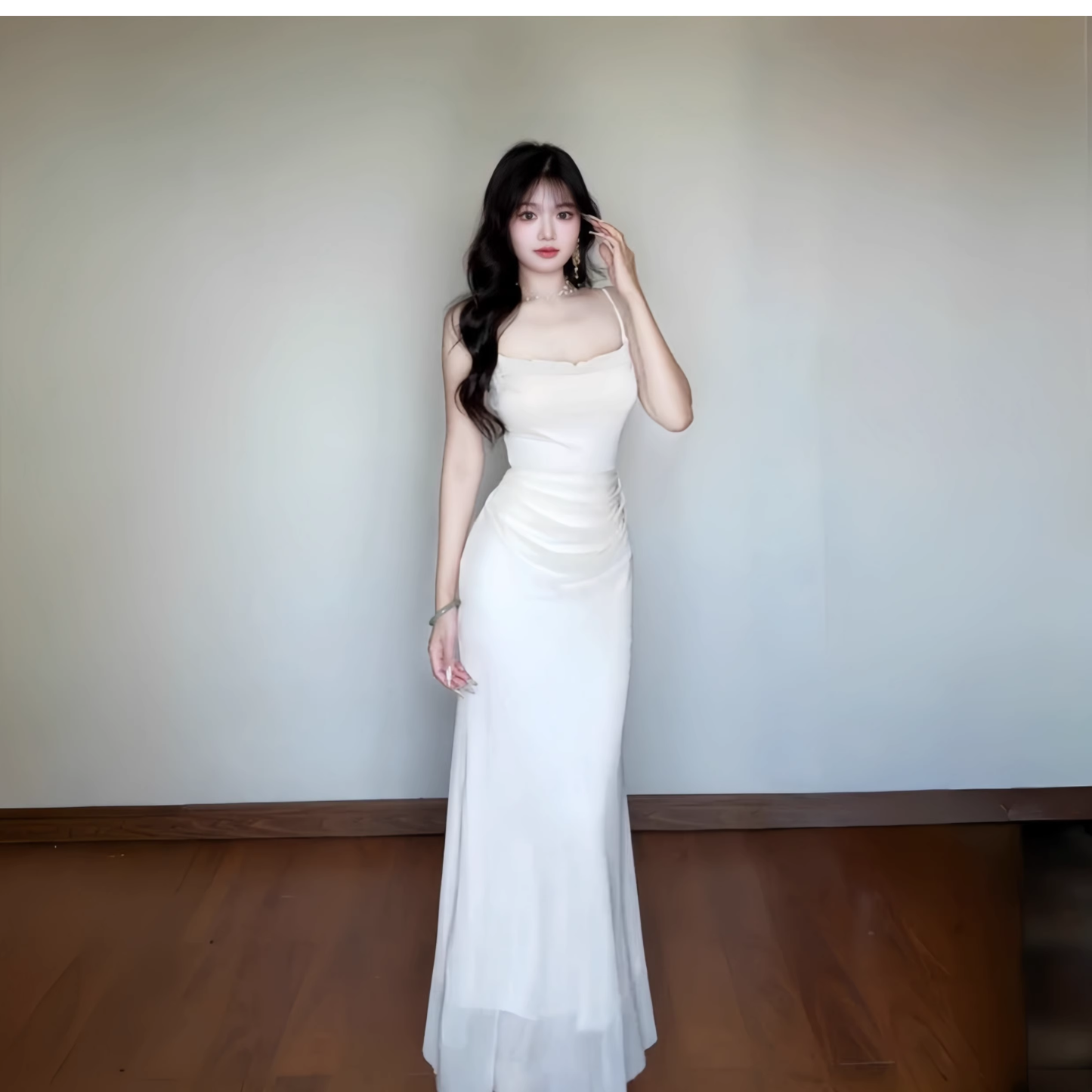 Simple Apricot Spaghetti Straps Long Holiday Dress Seaside Vacation Dress YM2234
