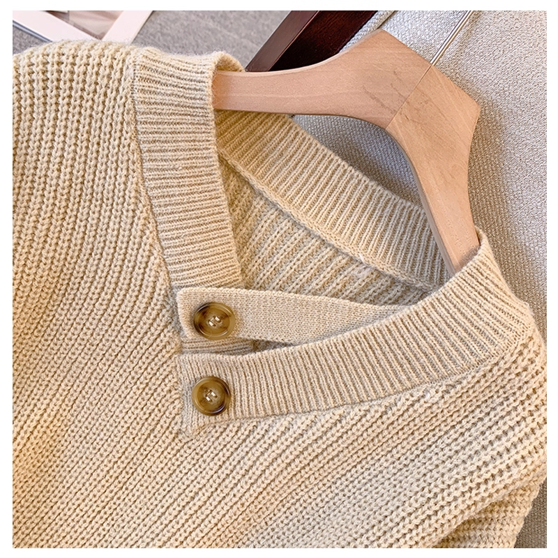 Khaki V-Neck Knitted Sweater Women's Autumn Fashionable Loose Versatile Casual Top YM2294