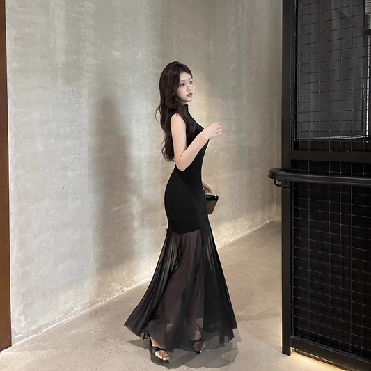 Black Sexy Sleeveless Mermaid Long Holiday Dress Vacation Dress YM2222