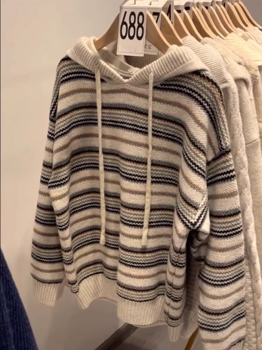 Beautiful striped hooded knit sweater YM1907