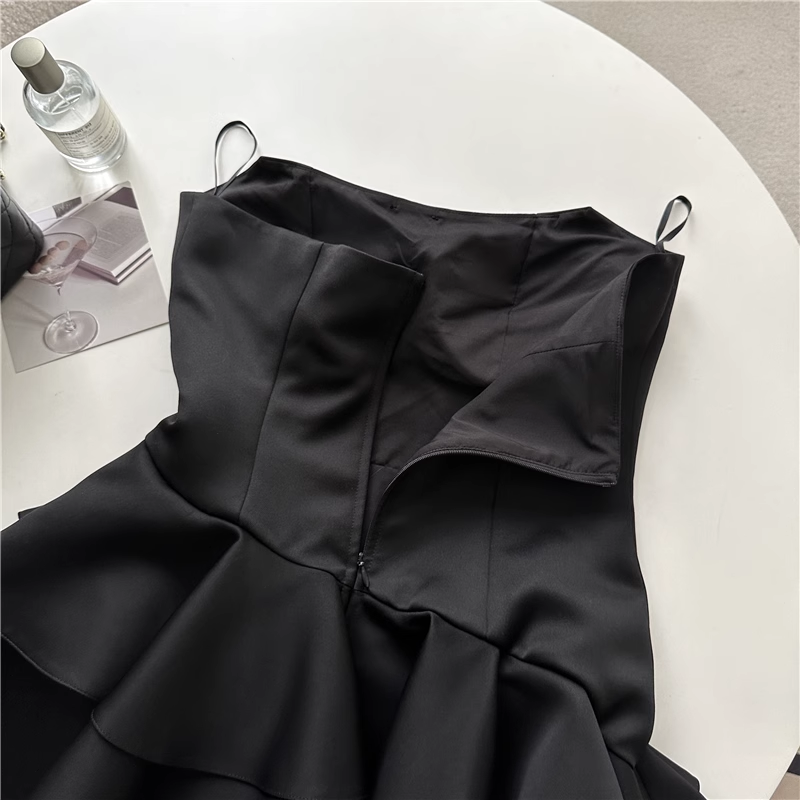 Chic A line black fashion summer short dress ,YM71