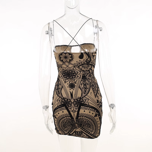 Women's summer printed hollow sexy suspender dress YM746
