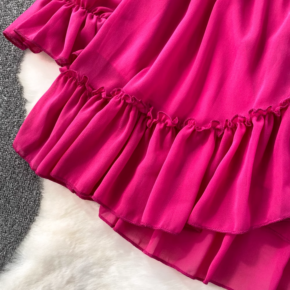 off-the-shoulder waistline slimming A-line dress with ruffles , YM263