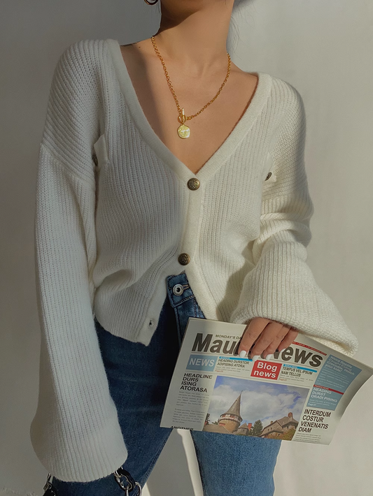 Retro blue v-neck loose sweater YM552
