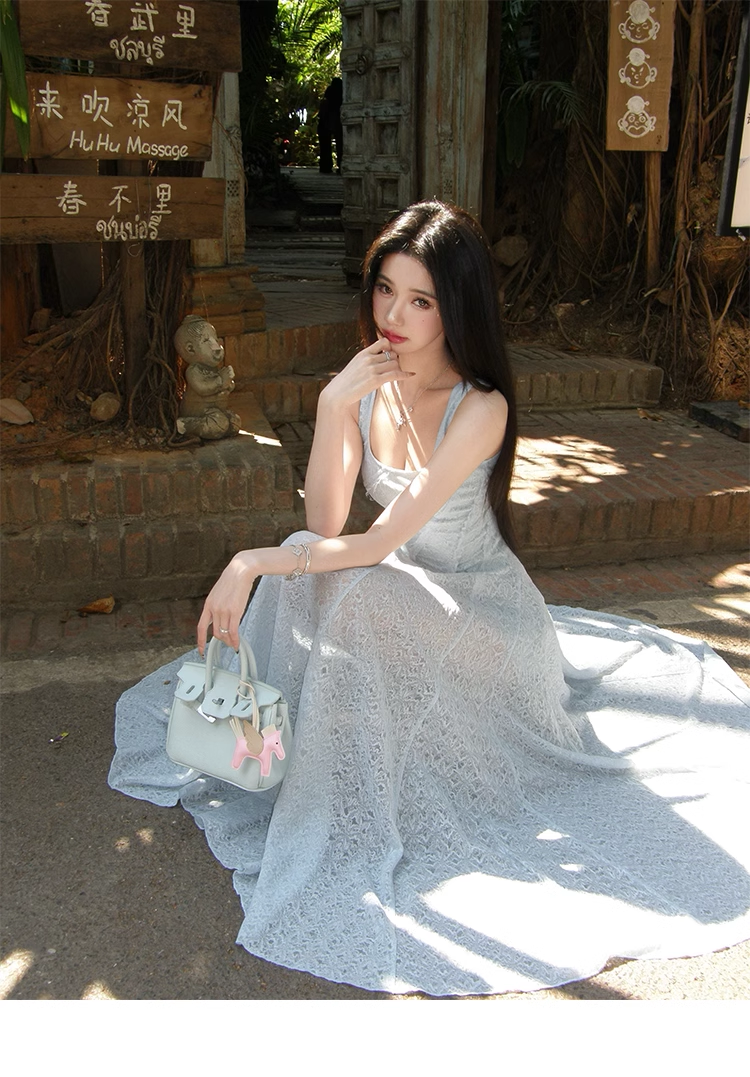 Classy Blue Straps A Line Long Party Dress YM2011