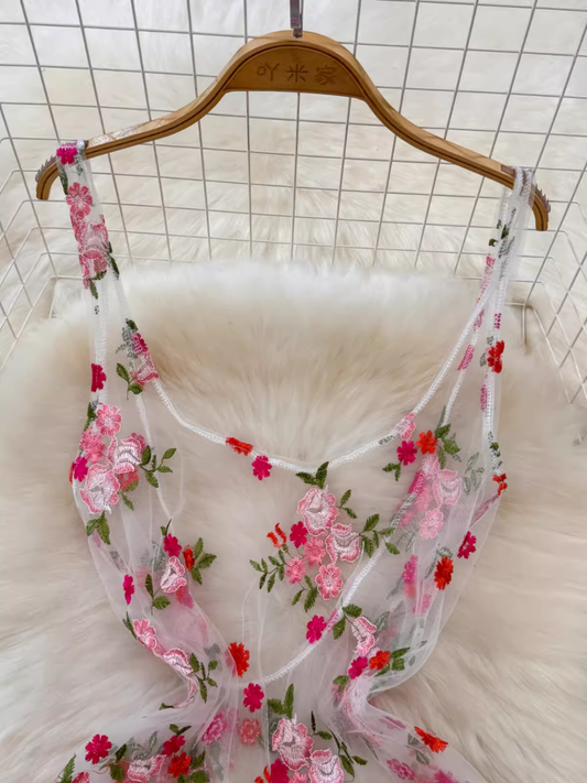 women's summer embroidered mesh dress YM1427