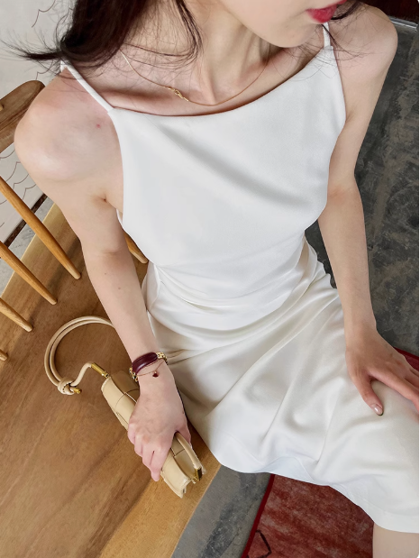 White suspender dress women's sleeveless long white prom dress YM1948
