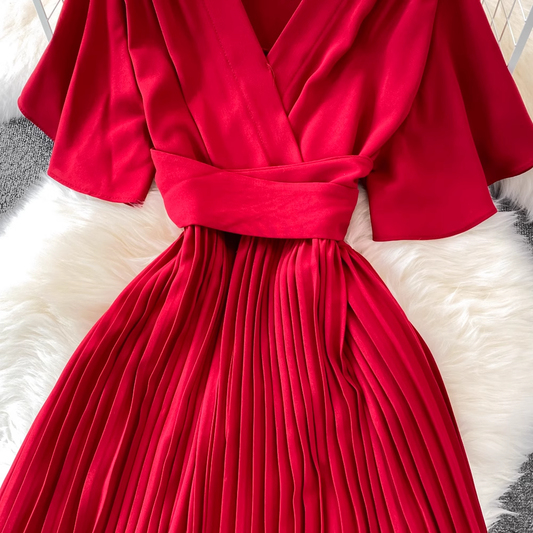 A-line V-neck Short Sleeve Summer Casual Dress,YM190