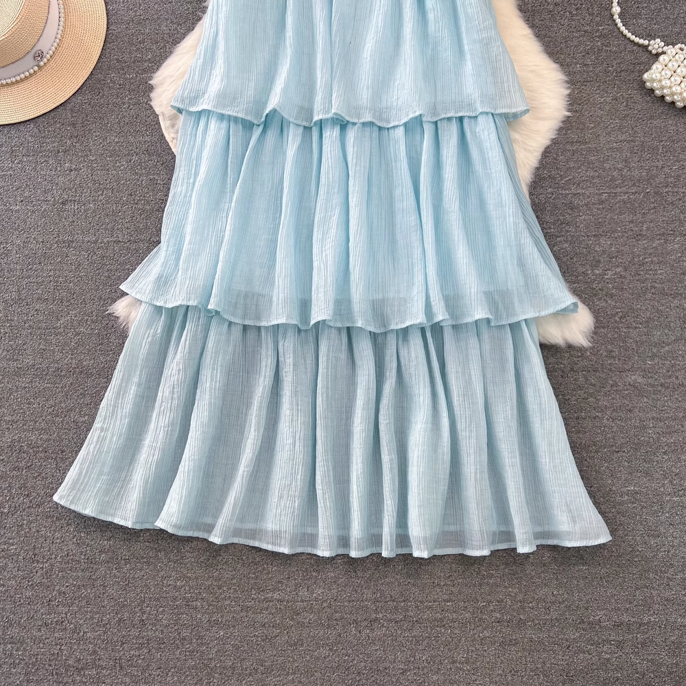 Blue A-line Dress Seaside Vacation Beach Dress YM989