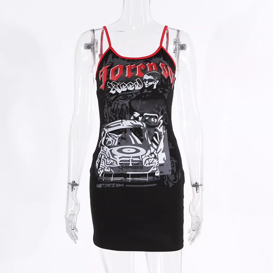 summer new retro print street photography personality dress female little black dress bodycon dress ,YM18