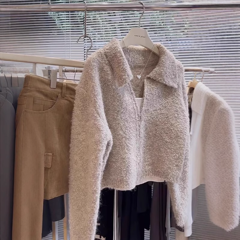 Lapel sweater women's short zipper knitted cardigan YM1888