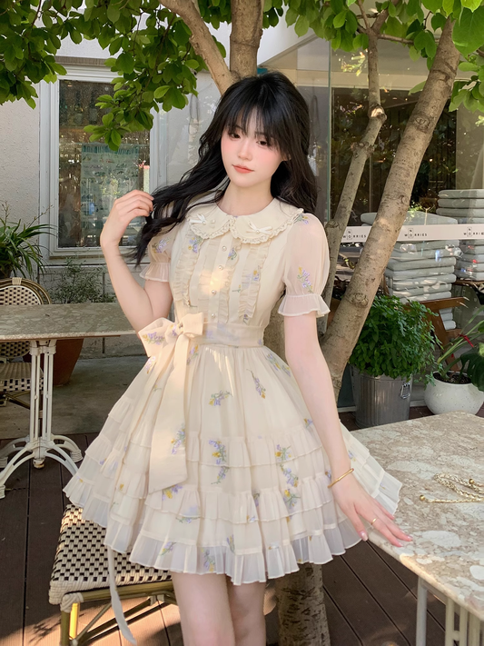 Cute Sweet Doll Collar Embroidered Tulle Short Birthday Party Dress YM2040