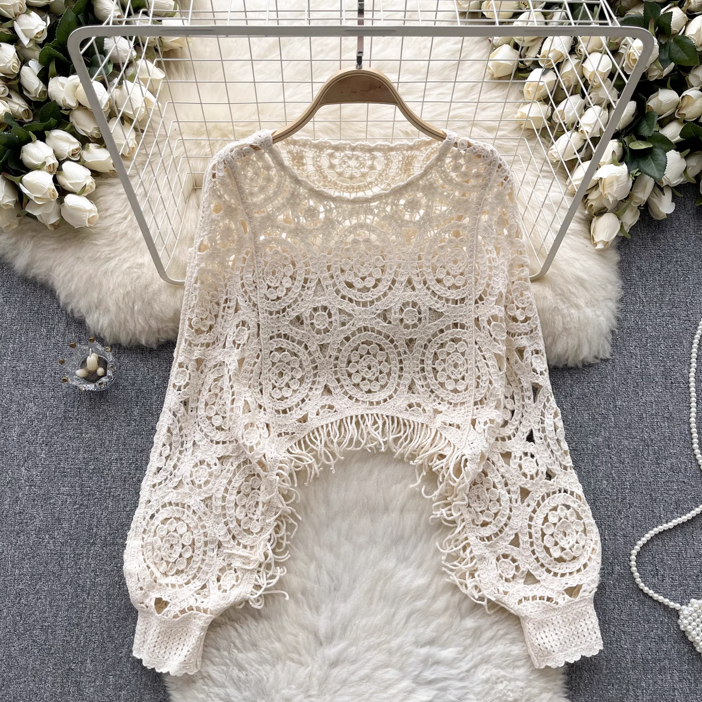 women's retro style hollow knitted top shirt YM430