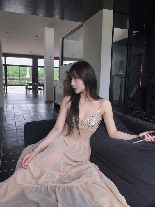 New chiffon sequin suspender dress YM1929