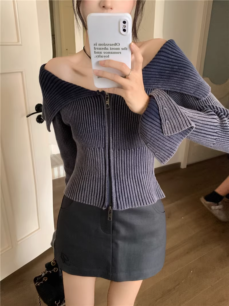 Off the shoulder long-sleeve sweater for women YM703