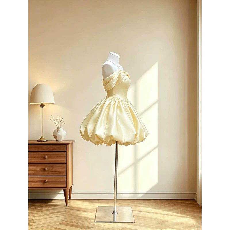 Elegant Yellow Off The Shoulder Short Prom Dress Mini Birthday Dress YM2459