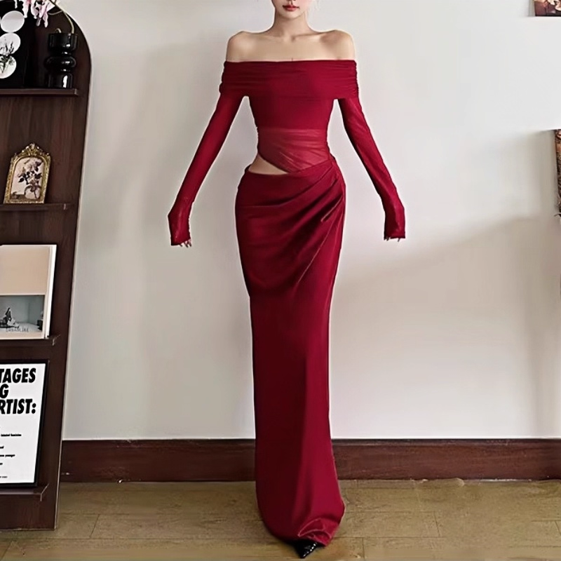 One Shoulder Red Sexy Sheath Holiday Dress Long Birthday Dress YM2275