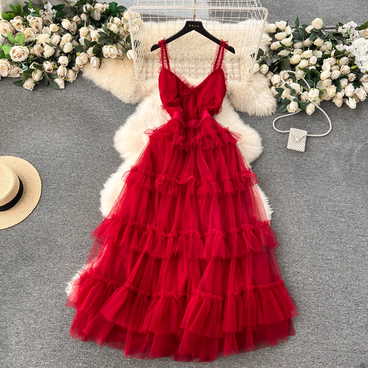 A-line V Neck Tulle Summer Dress YM1178