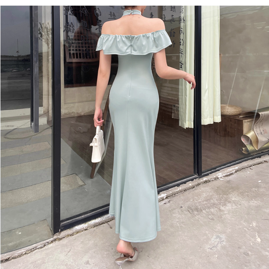Classy Off The Shoulder Green Mermaid Long Birthday Dress Holiday Dress YM2218