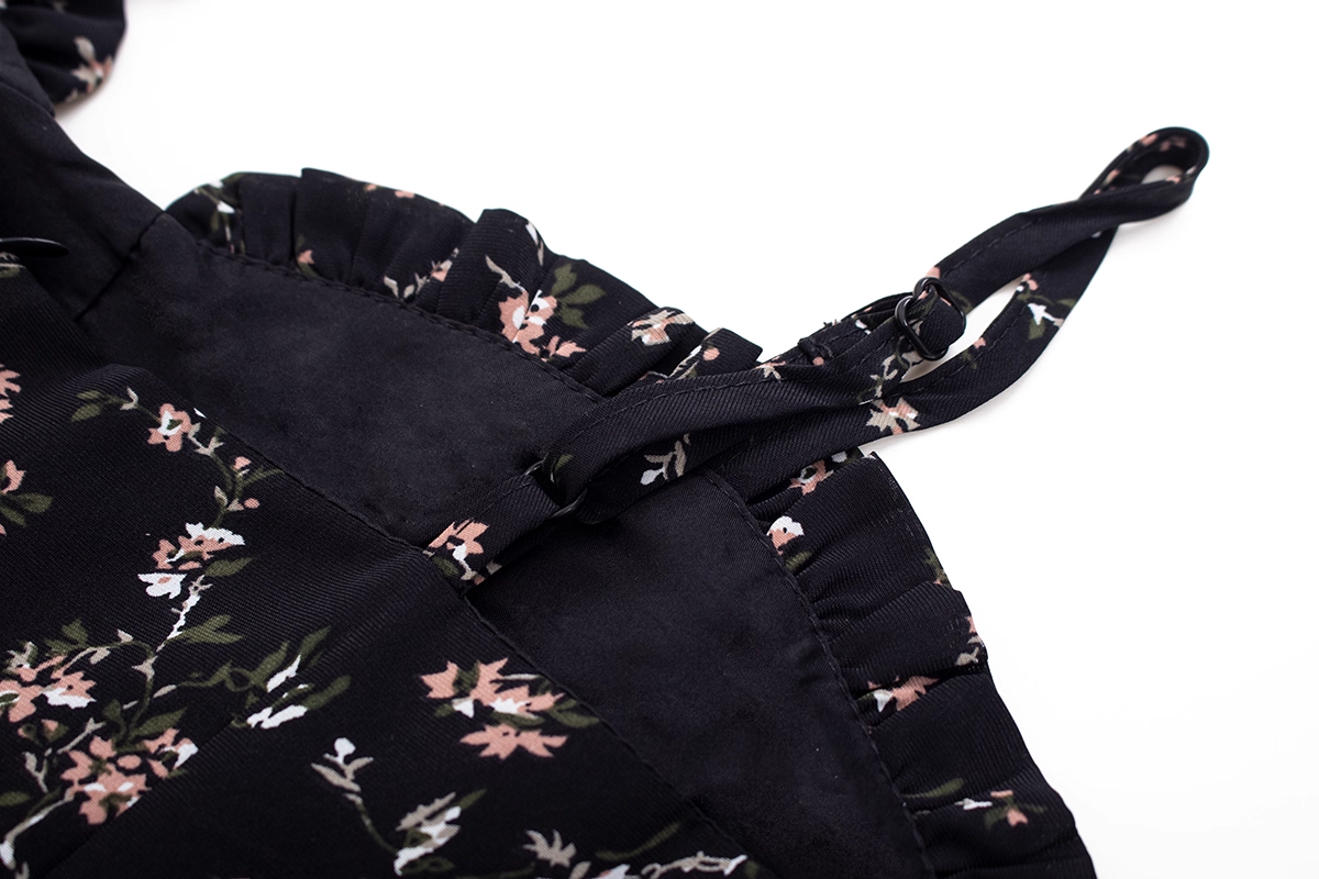 Black Irregular Floral Suspender Dress Hot Girl Short Dress YM2309