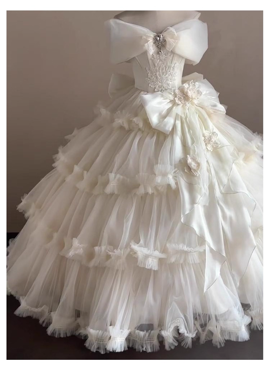 Classy Off The Shoulder White Ballet Lolita Skirt Birthday Party Princess Dress YM2158
