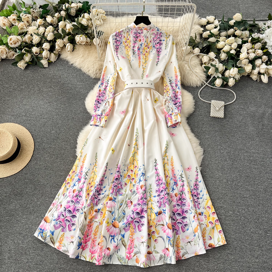 Retro palace style long printed elegant dress YM1169