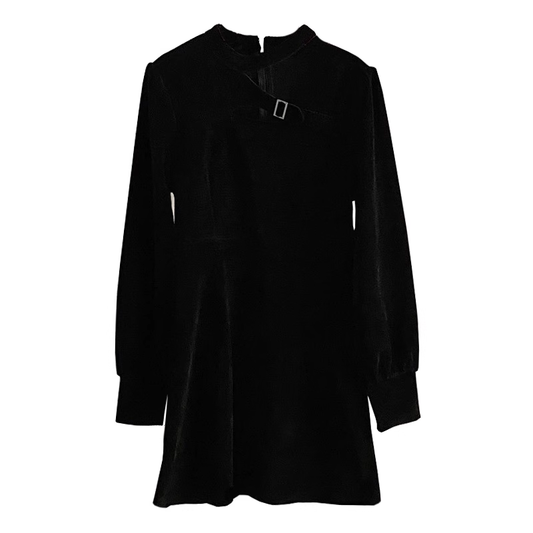Autumn and winter retro design black velvet dress YM835