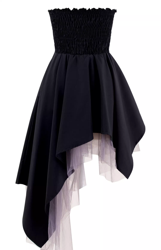 Romantic Black Irregular Strapless Short Birthday Dress YM2324