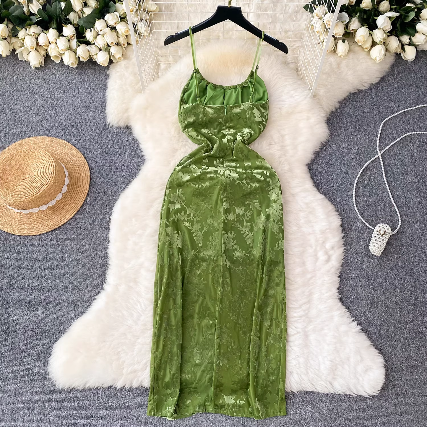 Chic Green/Black Midi-length Dress YM619