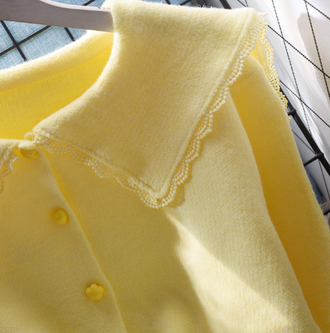 Cute Doll Collar Yellow Short Sweater Jacket Sweet Wear Knitted Top YM2372