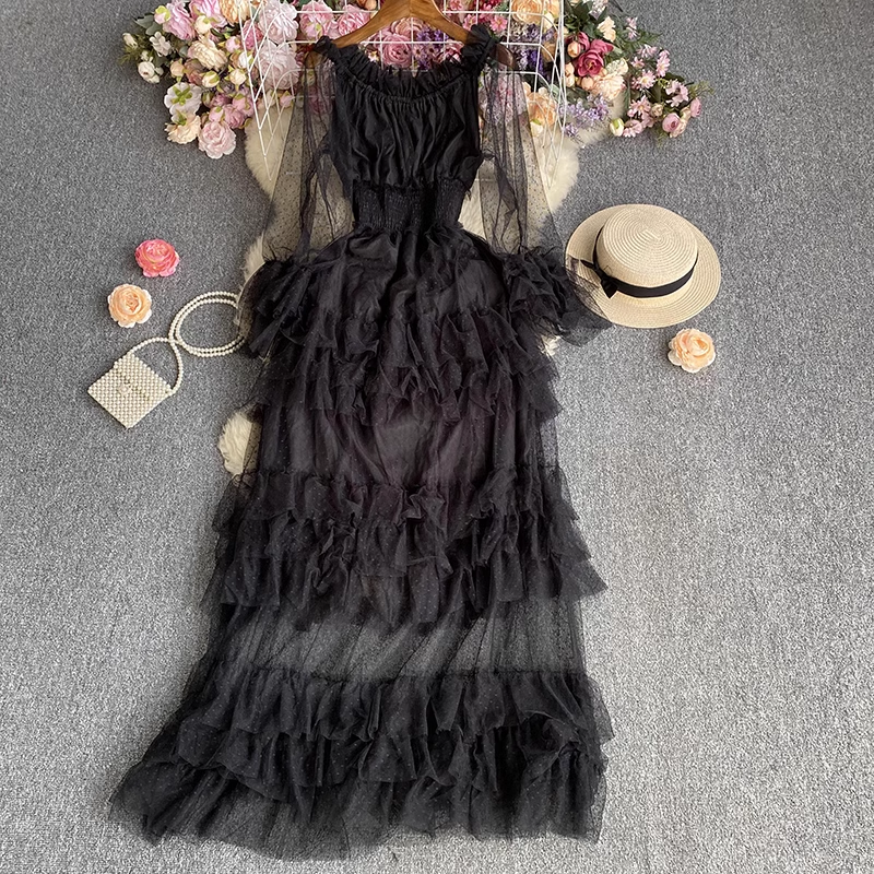 Long sleeves mesh maxi dress YM520