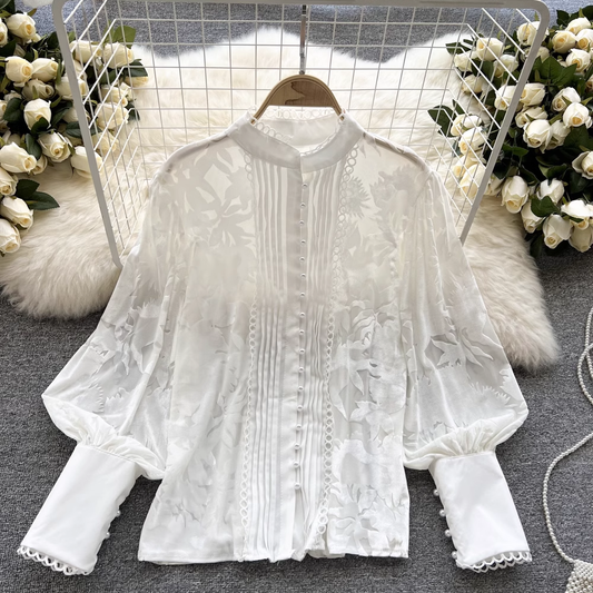 Women's Puff Sleeve Lace Blouses ,YM135