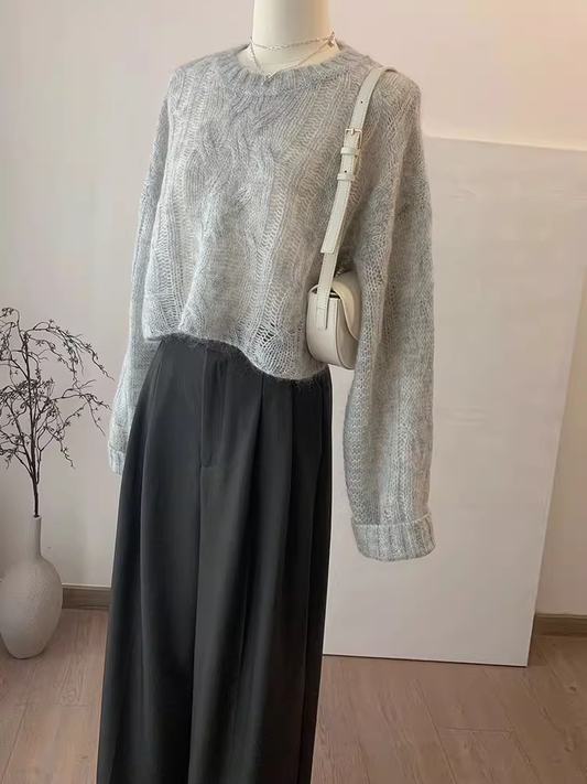 Gray Sweater Design Mohair Hollow Sweater YM1861