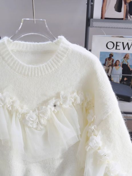 White niche mesh splicing sweet sweater YM1934
