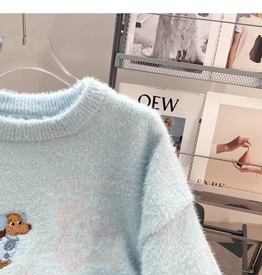 Sweet Blue Preppy Style Soft And Loose Sweater YM2453