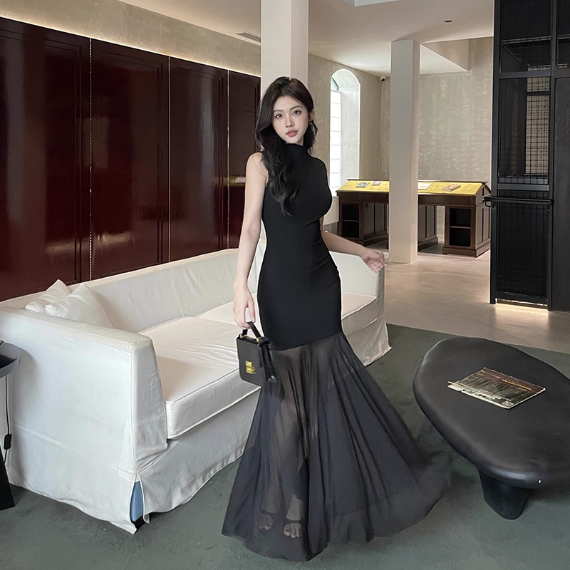 Black Sexy Sleeveless Mermaid Long Holiday Dress Vacation Dress YM2222