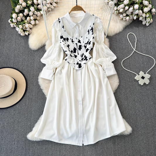 Spring and autumn lantern long-sleeved a-line shirt dress two-piece fishbone vest YM999