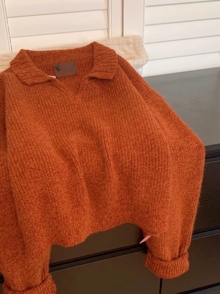 Orange Polo Neck Pullover Sweater YM1865