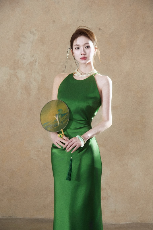 Sexy Green Satin Mermaid Long Prom Dress Birthday Outfits YM2063