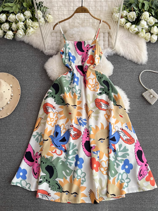 women's summer printed suspender dress YM1420