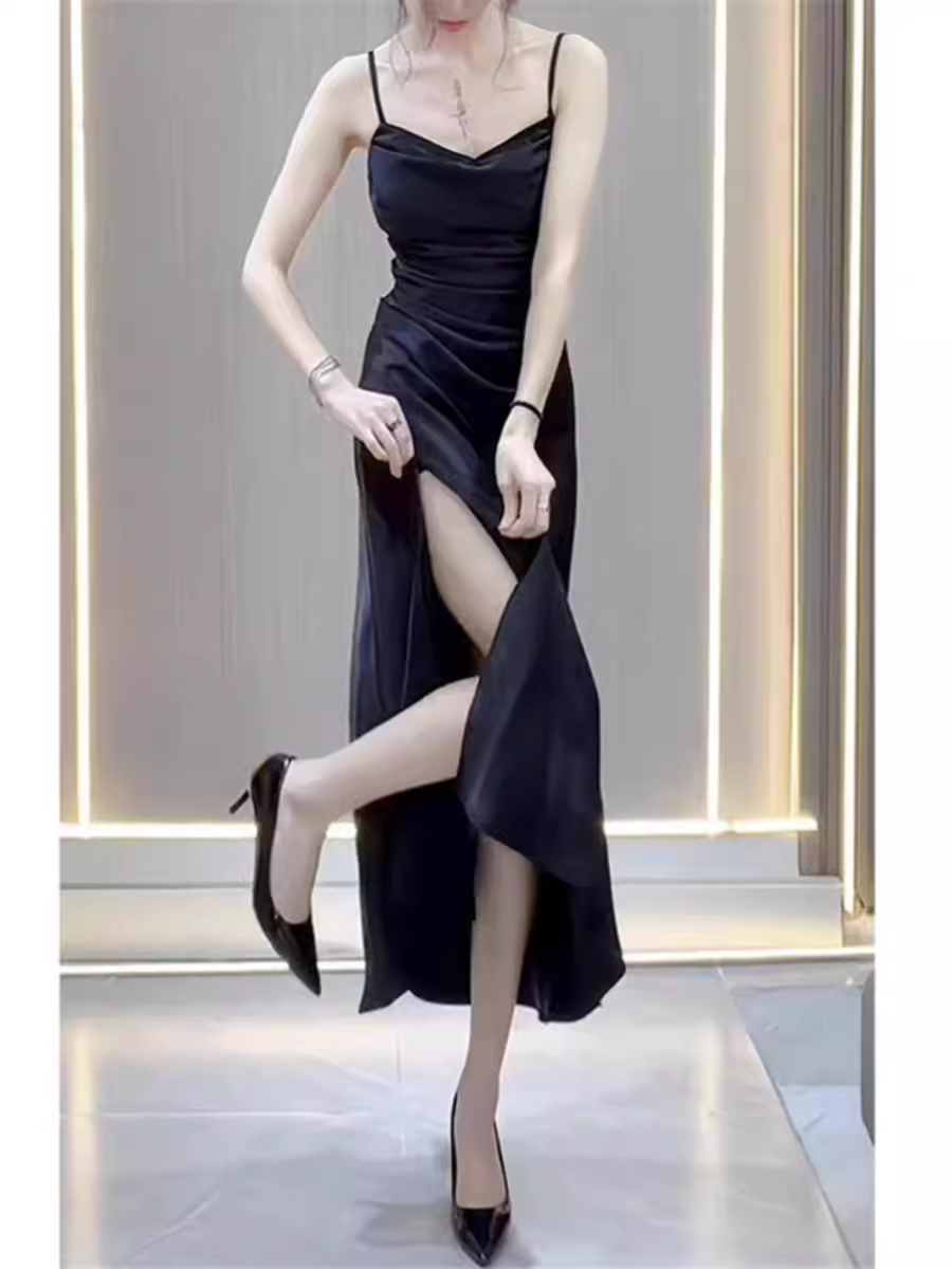 Sexy Black Spaghetti Straps Dress YM1485