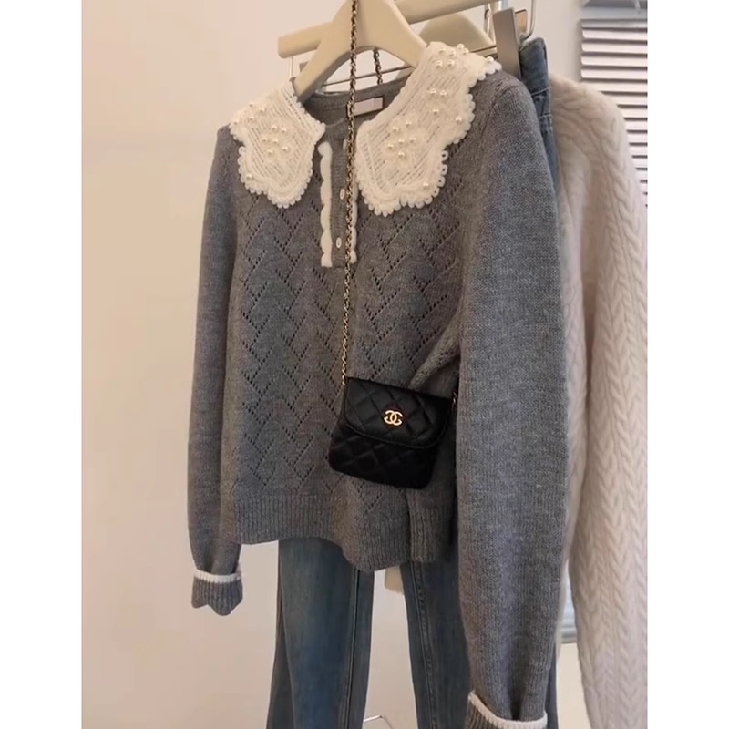 Grey baby doll collar sweater YM1887